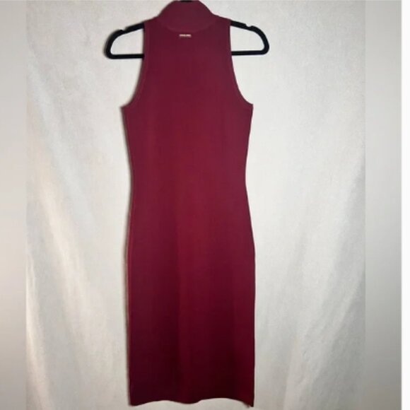 Michael Kors Mock Neck Midi Bodycon Sleeveless Dress - Small in Burgundy/Plum - Picture 3 of 6